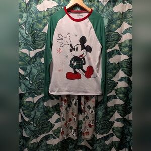 Disney Green, White & Red Mickey Mouse Pajama Set